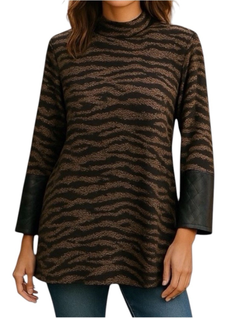Tyler Boe Brown Black Animal Print Tunic Top Size L Coastal Grandma